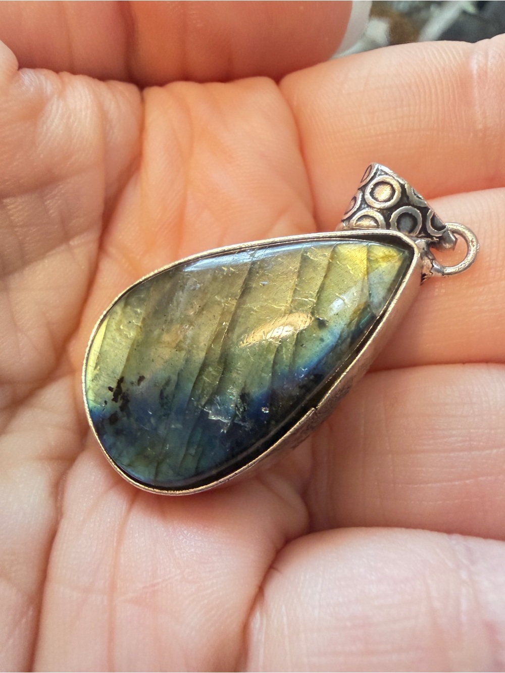 Labradorite Pendant | Blue Teal Flash | Artisan Teardrop | 1.65 Inches - Picture 7 of 10